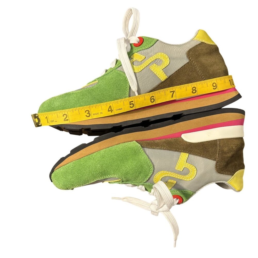 Vintage-Inspired OPP Green & Yellow Suede Running Shoes With White Laces - Picture 11 of 15